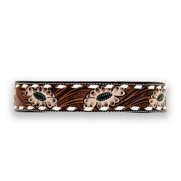 Floral Hand-Tooled painted Leather Dog Collar