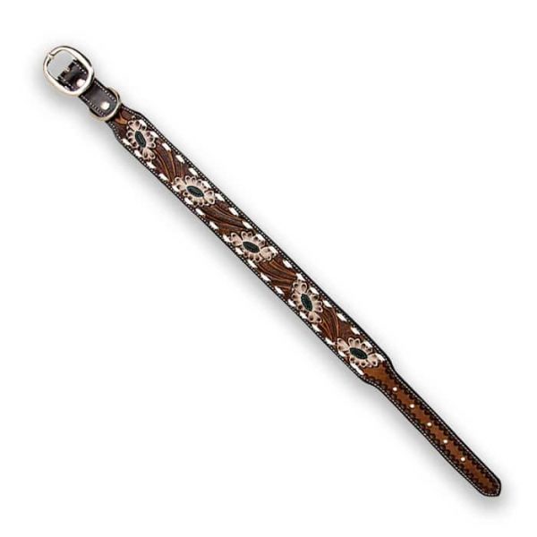 Floral Hand-Tooled painted Leather Dog Collar - Image 5