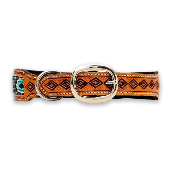 Diamond Hand-tooled beaded leather dog collar - Image 3