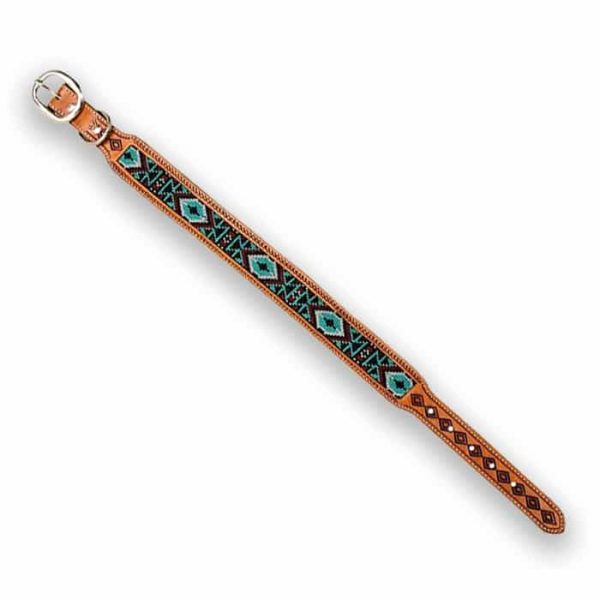 Diamond Hand-tooled beaded leather dog collar - Image 5