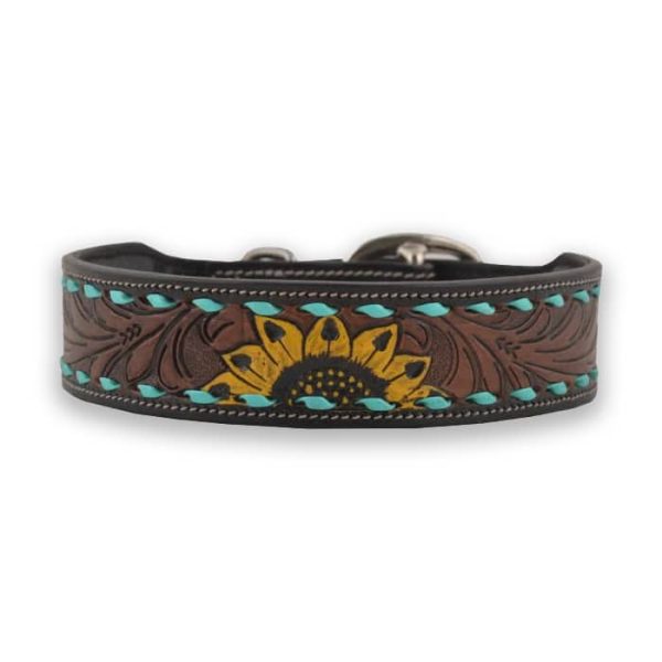 Sunflower Hand-tooled, hand-painted leather dog collar