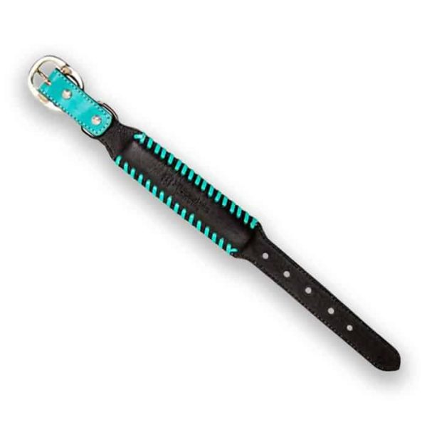 Leather Tooled Floral with Turquoise Buckstitch Dog Collar - Image 3