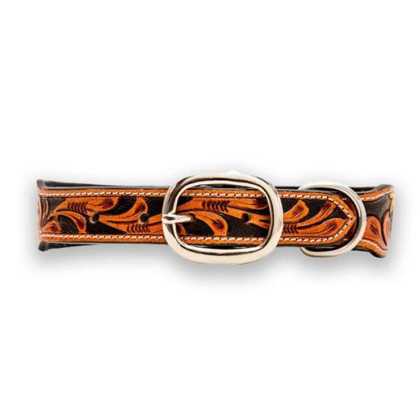 Sunflower hand-tooled and hand-painted leather dog collar - Image 3
