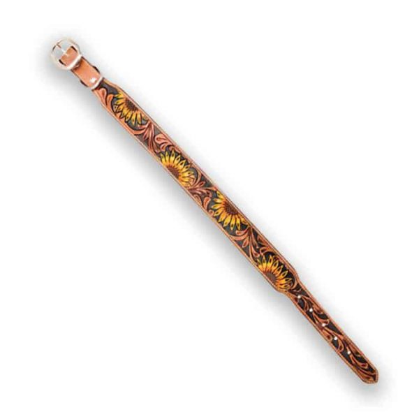 Sunflower hand-tooled and hand-painted leather dog collar - Image 4